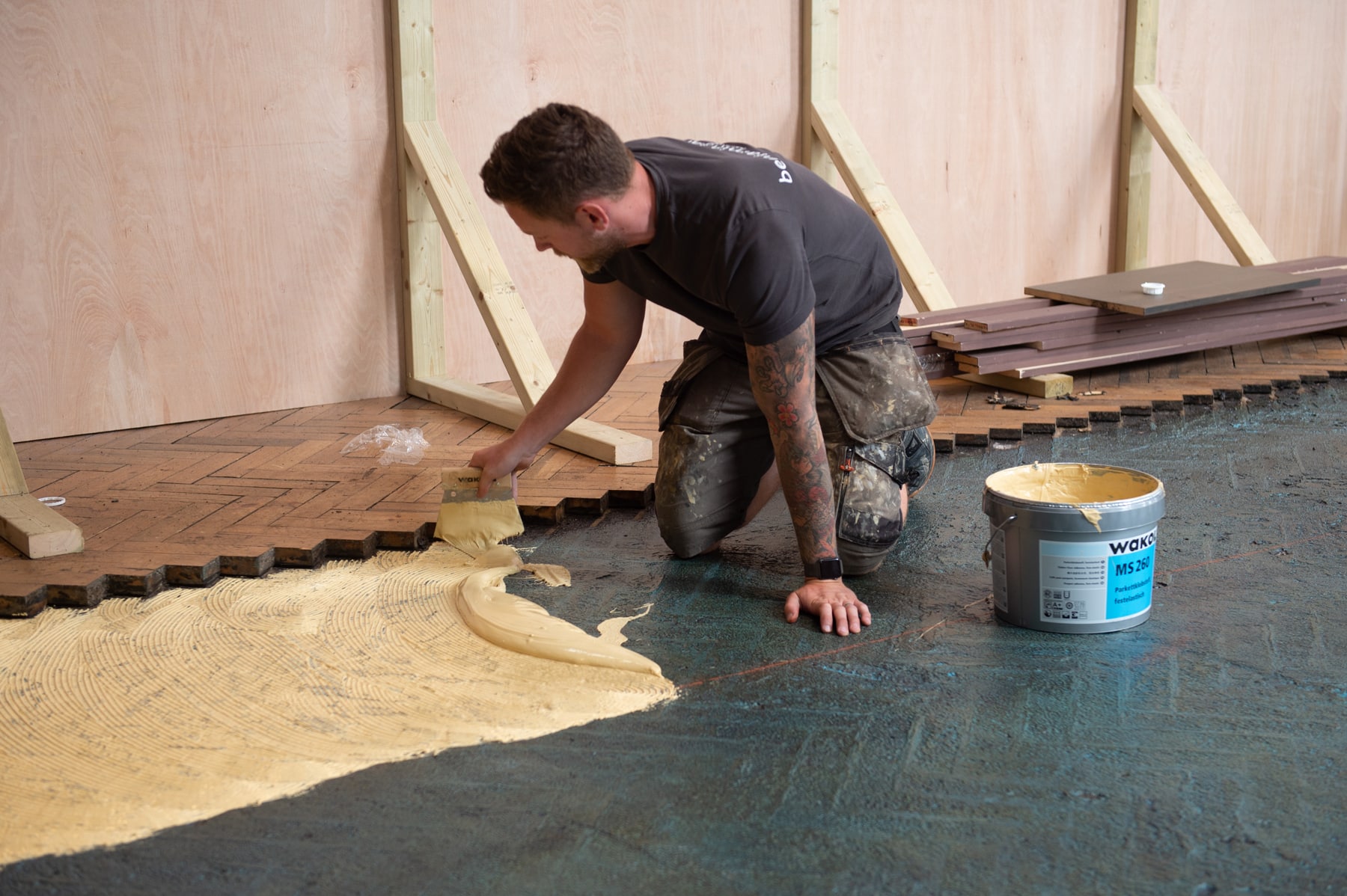 Wakol MS260 Parquet Adhesive on the floor