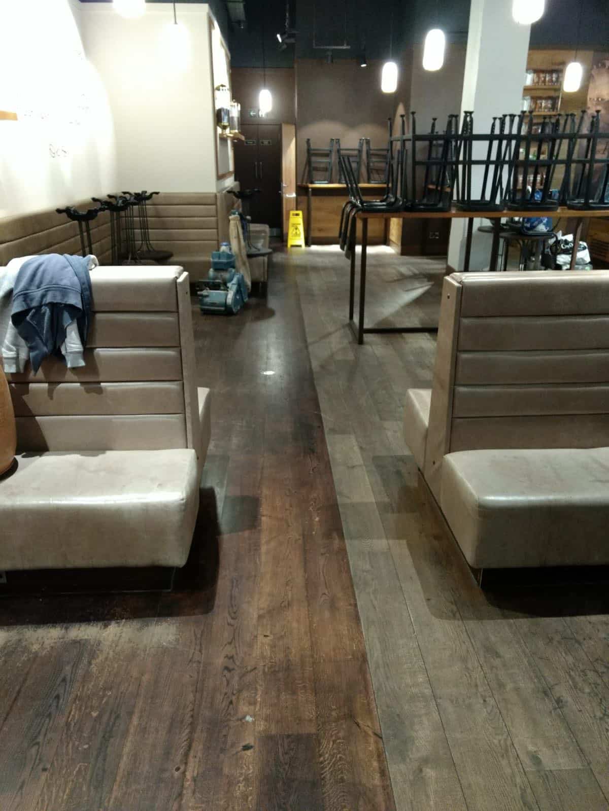 Sanding the floor at Starbucks Manchester